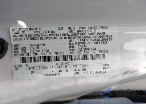 2013 Ford Focus Se from USA, damaged, VIN 1FADP3K2XDL309885